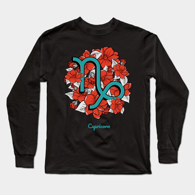 Floral Zodiac Sign Capricorn Gift Women Men Long Sleeve T-Shirt by teeleoshirts